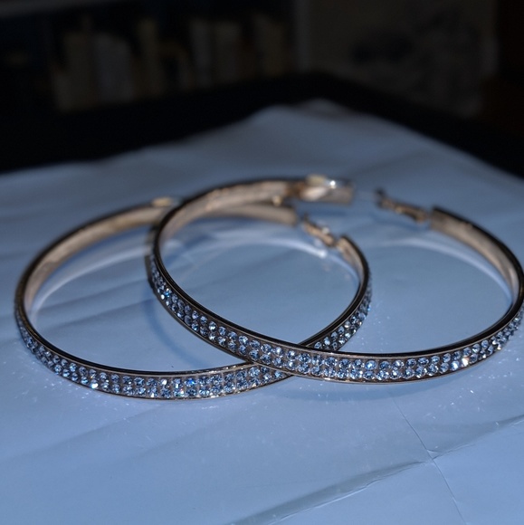 Oversized Rhinestone Hoop Earrings - Picture 3 of 3